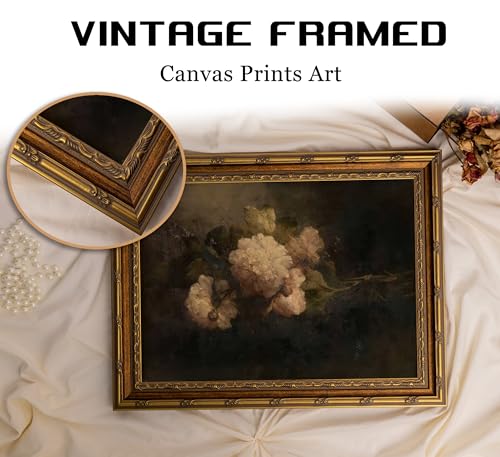Vintage Gold Framed Moody Floral Wall Art