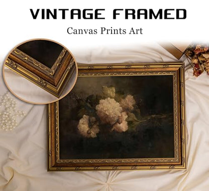 Vintage Gold Framed Moody Floral Wall Art