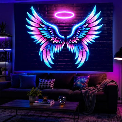 Blacklight Tapestry Angel Wings Wall Art 59 x 78 Inch