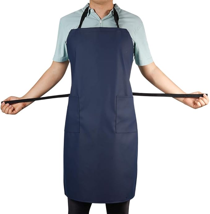VWELL Waterproof Rubber Vinyl Apron W/ 2 Pockets - Lab Apron for DishWashing,Grooming
