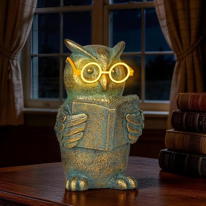 Reading Owl Statue with Solar Glasses Garden Decor Gift for Women