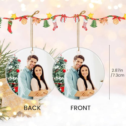 4 Pack Personalized Christmas Ornaments 2025 Ceramic Custom Photo Text Hanging Ornament for Christmas Tree Decorations (4 Count)