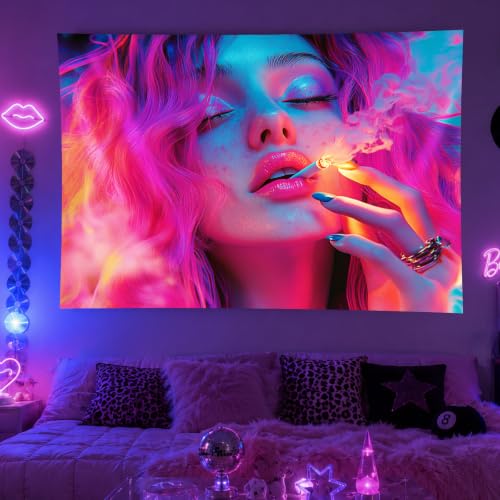 Girl Blacklight Tapestry 78x59 Inch Cool Girl Room Decor