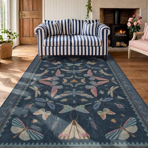 Blue 5x8 Washable Living Room Rugs (40 Sq Ft)
