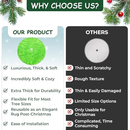 30 Inch Faux Fur Christmas Tree Skirt Green Plush Skirt for Merry Christmas Party Christmas Tree Decoration
