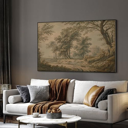 30"x60" Extra Large Framed Wall Art Antique Sepia Landscape with Trees and Historic Architecture for Home Living Room Bedroom Decor
