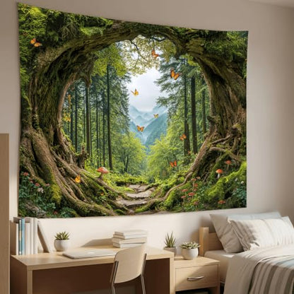 Green Nature Forest Tapestry 90x68 Inch
