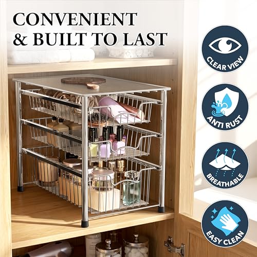 Stackable 3 Tier Sliding Basket Organizer Drawer