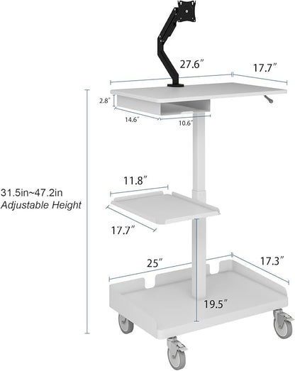 Natwind Mobile Workstation Cart with Monitor Mount,Height Adjustable Rolling Computer Cart, Heavy-Duty Rolling Standing Desk with CPU Holder for Home Office, School,Warehouse, Medical, Workshop