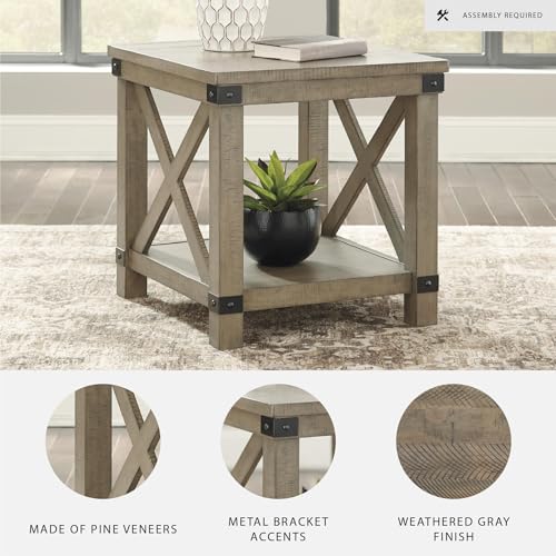 Aldwin Casual Farmhouse Rectangular End Table with Crossbuck Details