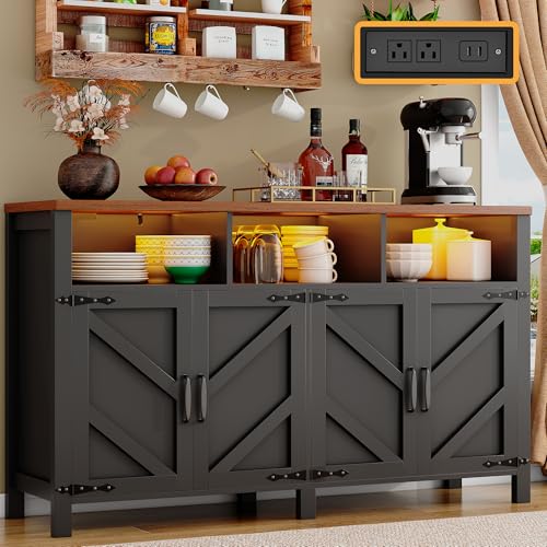 Buffet Sideboard with Storage with Power Outlets & LED Light