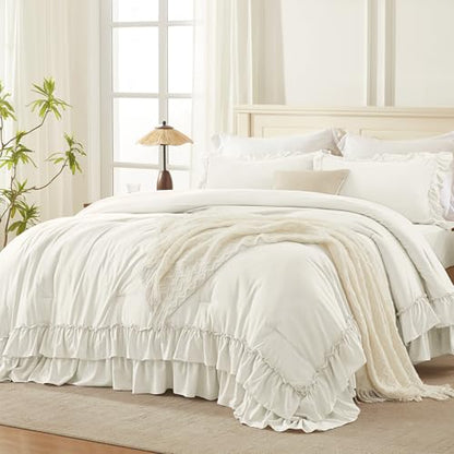 Ivory Ruffle Comforter Set Queen Size