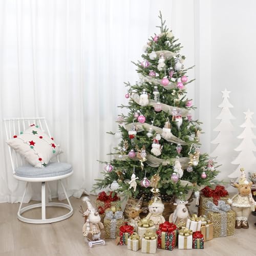 34PCS Pink White Christmas Ball Ornaments Set for Tree Decor (34 Count)