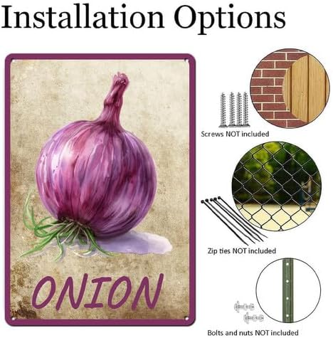 Vegetables Metal Sign Vintage Decor Onion Sign Farm Wall Decor Sturdy Rust Waterproof Aluminum Signs for Outdoor Yard Garden Easy to Install 12x16inch