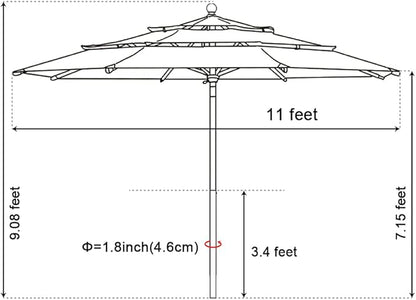 EliteShade USA 10-Year-Non-Fading 11Ft 3 Tiers Patio Market Umbrella Outdoor Cylinder Auto Push-up Table Umbrella with Ventilation, Antique Beige
