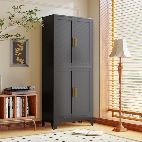 Black Metal Storage Cabinet with 4 Doors and 4 Adjustable Shelves