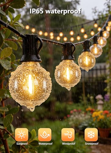 100FT 31 Bulbs Outdoor String Lights with Remote & Dimmable