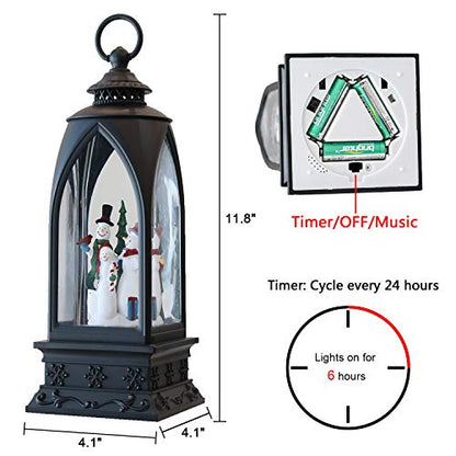 12” Christmas Snow Globe Lantern Snowman with Music & Timer