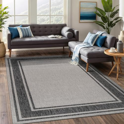 Outdoor Rug 6x9 Modern Bordered Area Rugs for Indoor and Outdoor Patio Deck Porch Garden Waterproof Weather Sun Resistant Washable Outside Carpet (54 Sq Ft)
