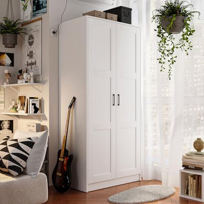 Fddevelop Fenghua Lizhi Wood White Wardrobe Closet with 2 Doors