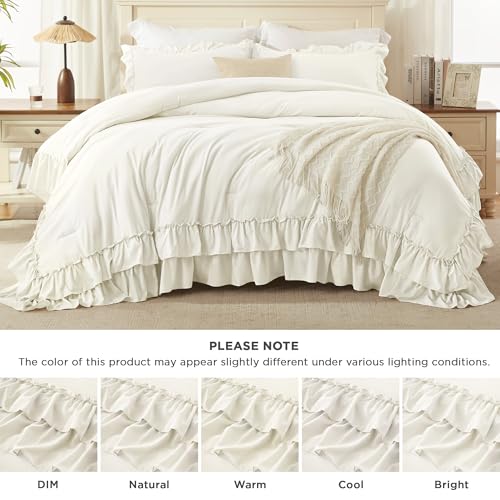 Ivory Ruffle Comforter Set Queen Size