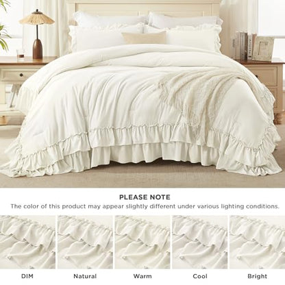 Ivory Ruffle Comforter Set Queen Size