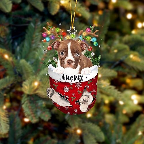 Red Boston Terrier Dog Christmas Ornament