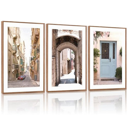 KAlRNE European Street Scenery Mediterranean Wall Art Italy Set (3 Count)