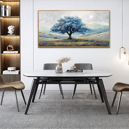 Wood Framed Canvas Wall Art For Living Room Large Wall Decor For Office Bedroom Decorations Blue Tree Landscape Pictures Farmhouse Paintings Artwork Wall Mural Modern Home Decor 30x60 In