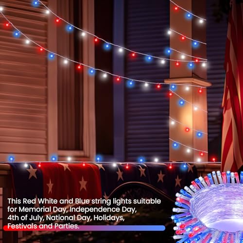 2 Pack 100LED Red White and Blue Lights Battery Operated
