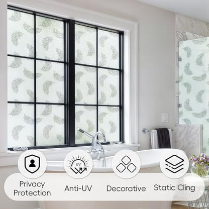 Boho Window Privacy Film Feather Pattern Static Cling Anti