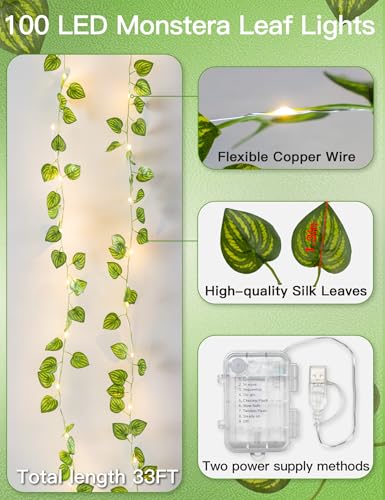 33FT Watermelon Vines with Lights Battery&USB Powered Copper Wire