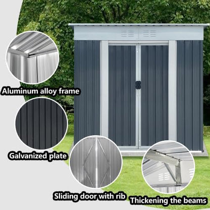 6' x 4' Outdoor Metal Storage Shed Outdoor Shed Galvanized Steel Garden Shed with Sliding Door and Window for Ventilation Storage Sheds House for Backyard Garden（Grey）