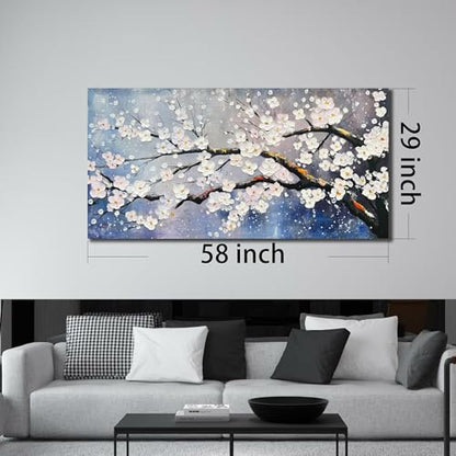 Plum Blossom Painting Wall Decor For Bedroom Women Modern Wall Art For Office Blue And White Wall Art For Living Room Large Size 29 x 58 Inch