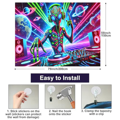Blacklight Tapestry Alien DJ Party Backdrop 78 x 59 Inch