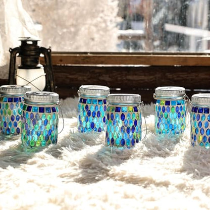 6 Pack Mosaic Lanterns Outdoor Waterproof with 215% Larger Solar Panel (6.02 Count)