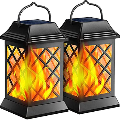 Flickering Flame Solar Lights Outdoor Metal Hanging Lantern (2 Count)