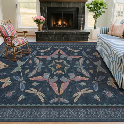 Blue 5x8 Washable Living Room Rugs (40 Sq Ft)