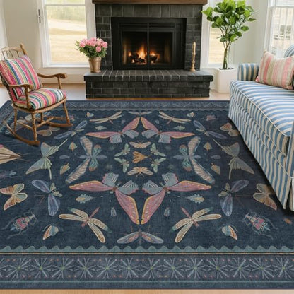Blue 5x8 Washable Living Room Rugs (40 Sq Ft)
