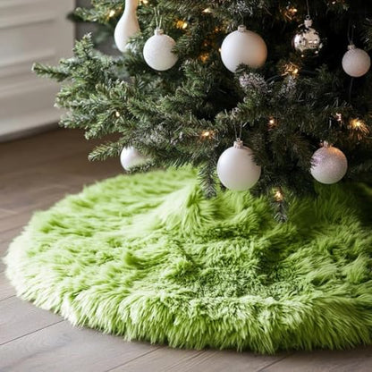 30 Inch Faux Fur Christmas Tree Skirt Green Plush Skirt for Merry Christmas Party Christmas Tree Decoration