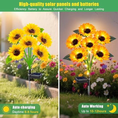 4 Pack Solar Sunflower Lights with 24 Solar Flowers Garden Decor (2 Count)