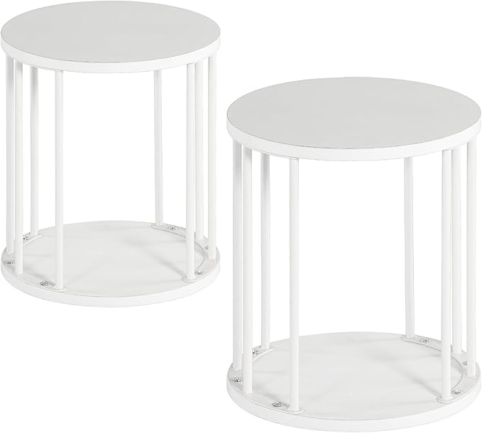 HDANI Wooden Stool Set of 2 for Kids,Adults,300lbs Load Capacity Garden Round Wood Stool,Non-Slip Small Step Stool for Plant Stand,Kitchen,Bathroom and Bedroom,White