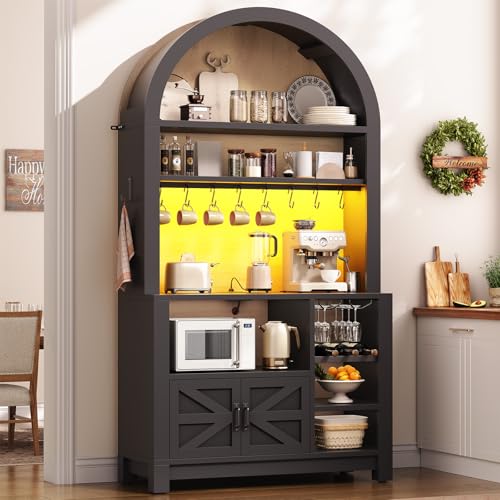 73" Tall Arched Bakers Rack with Power Outlet and LED Light