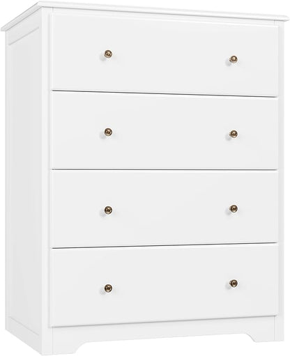 HOUSUIT White Dresser, 4 Drawer Dressers Chest of Drawers, Modern Tall Dresser, Wood Drawer Chest Storage Cabinet for Living Room, Hallway, Entryway, Home Office, Ivory White