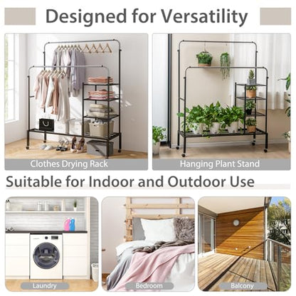 Rolling Double Rods Garment Rack