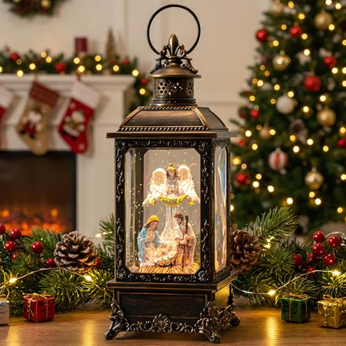 Christmas Snow Globe Lighted Angel & Nativity Scene