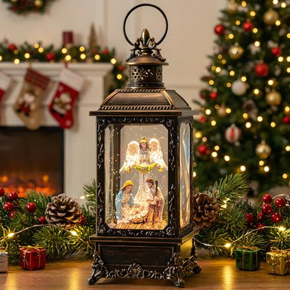 Christmas Snow Globe Lighted Angel & Nativity Scene