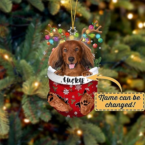 Red Long Haired Dachshund Dog Christmas Ornament