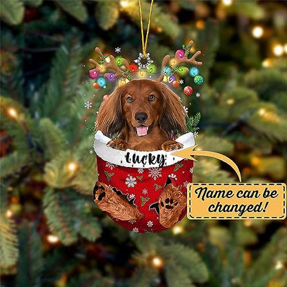 Red Long Haired Dachshund Dog Christmas Ornament
