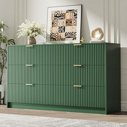 Green 6 Drawer Dresser for Bedroom